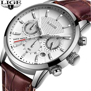 Lige heren horloges geschenk top luxe merk waterdicht sport horloge chronograaf quartz militair lederen relogio masculino 210407