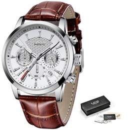Lige montres pour hommes marque de luxe homme montre de mode étanche chronographe montre-bracelet à Quartz