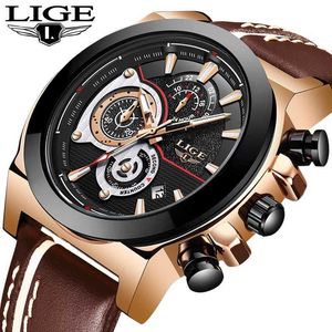 Lige Mens Horloges Top Luxe Merk Waterdicht Sport Horloge Chronograph Quartz Military Lederen Horloge Heren Relogio Masculino X0625