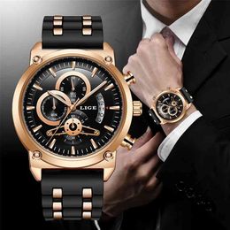Lige nieuwe klassieke zwarte heren horloges topmerk luxe horloge voor man militaire siliconen waterdichte kwarts klokrelogio masculino 210329