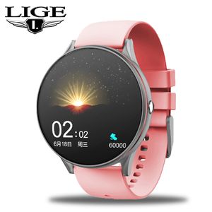 Lige nieuwe volledige touchscreen slimme horloge vrouwen multifunctionele sport hartslag bloeddruk IP67 waterdichte smartwatch + doos 201114