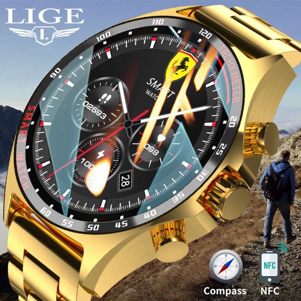 LIGE-reloj inteligente para hombre, nuevo reloj inteligente con brújula para exteriores, posicionamiento, NFC, Control de acceso, IP68, resistente al agua, 400mah, Fiess Health