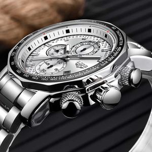 LIGE argent grand cadran montre hommes Sport horloge à Quartz haut tendance marque de luxe horloge mâle militaire étanche montre Express 210527