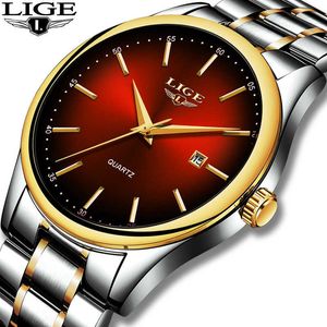 LIGE Simple Mode Rouge Montre-Bracelet Hommes Montres Top Marque De Luxe Montre À Quartz Étanche Pour Hommes Sport Horloge Montre Homme 210527