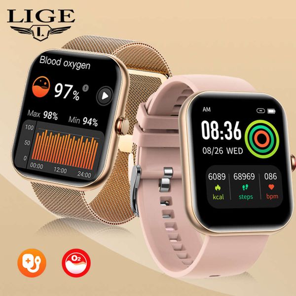 LIGE-reloj inteligente para mujer, pulsera resistente al agua IP68 con llamada Bluetooth, voz AI, control del ritmo cardíaco y de la presión arterial, 2023