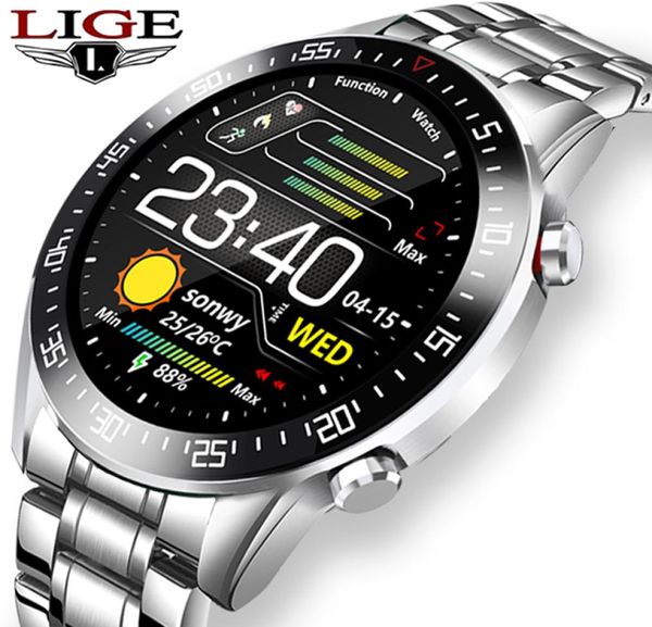 LIGE Smart Watches Men Smartwatch LED Tact complet pour Android iOS Tente cardiaque Moniteur de pression artérielle Watch Fitness Watch6977695