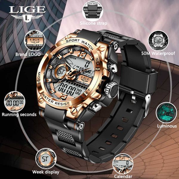 LIGE SPORT WATCH HOMMES-SPAREILLES D'IMPÔT ARRIÈRE DE L'ARRIÈRE HOMME DE L'ARMIÈRE MILITE MILITE DIGIQUE MONTAGE Montres Male Relogio Masculino + Box 210527