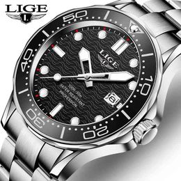 Lige Sports Mannen Horloges Luxe Rvs Waterdichte Quartz Horloge voor Mens Mode Roterende Bezel Datum Klok Relojes Hombre 210527