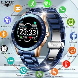 Reloj inteligente LIGE de acero para hombre, reloj inteligente deportivo para iPhone, ritmo cardíaco, presión arterial, rastreador de Fitness, reloj inteligente creativo 220418