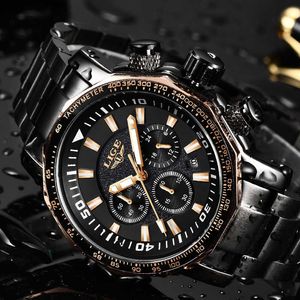 Ligle Top Luxe Merk Heren Quartz Horloges Business Big Dial Fashion Casual Waterdichte Roestvrij staal Zwart Horloge Mannelijke Klok 210527