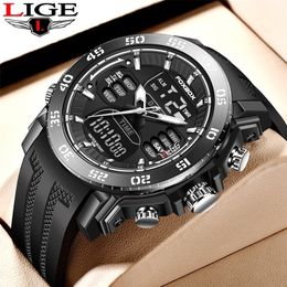 LIGE Top Luxury Watch Men Army Orologi da uomo Orologio da polso sportivo impermeabile Dual Display Orologio da uomo Masculino 220525