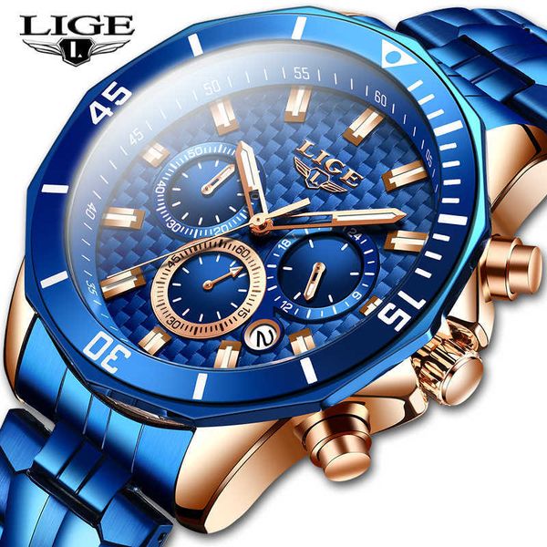 LIGE Waches Hommes Montre Top Marque De Luxe Mode Sport Montre Pour Hommes Armée Militaire Étanche Horloge Homme Montres-bracelets 210527
