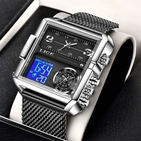 LIGE montre homme haut marque de luxe carré Sport Quartz analogique montre-bracelet pour hommes étanche militaire numérique es Creative 220212218B