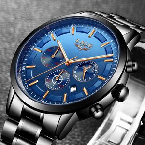 Lige Montre Hommes Mode Sport Quartz Horloge Hommes Montres Top Marque De Luxe Plein Acier Affaires Montre Étanche Relogio Masculino Q0524