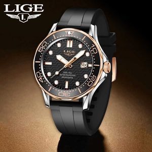 LIGE Montre Hommes Quartz Montres Automatique Date De Luxe Or Mens Montre-Bracelet Silicone Étanche Horloge Homme Reloj Hombre + Boîte 210527