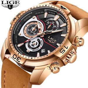 LIGE Montres Hommes Mode Cuir Quartz Horloge Hommes Montre Top Marque De Luxe Étanche Sport Montre-Bracelet Relogio Masculino 210527