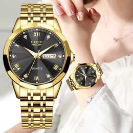 LIGE femmes montres Top marque de luxe en acier inoxydable dames Quartz montre-bracelet étanche tenue décontractée femmes horloge Reloj Mujer 240311