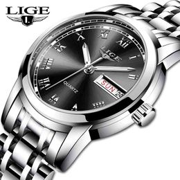 Lige vrouwen jurk horloges luxe merk dames quartz horloge roestvrij staal waterdicht casual armband polshorloge reloj mujer 210527