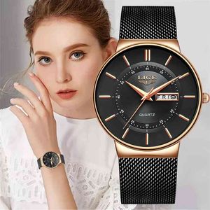 Lige vrouwen luxe merk horloge eenvoudige quartz dame waterdichte polshorloge vrouwelijke mode casual horloges klok relogio feminino 210517