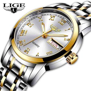 LIGE Femmes Montres En Acier Inoxydable Lady Montre-Bracelet Mode Étanche Dames Montre Simple Gold Girl Horloge Relogio Feminino 210527