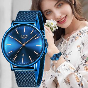 LIGE Womens horloges Topmerk Luxe Waterdichte Dameshorloge Mode Ultradunne Klok Casual Polshorloge Quartz Reloj Mujer 210527