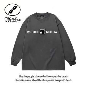 Lighting Shipping Lanbos We11Done Autumn/Winter Emblem Trendy Brand Losse T-shirt met lange mouwen voor mannen en vrouwen hetzelfde leren label Bottom Shirt kan worden geplukt