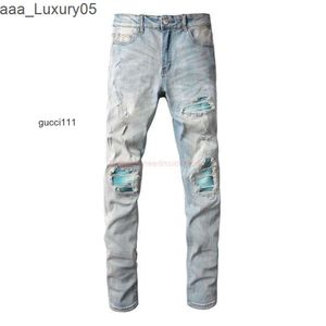 Licht amari Water amirl amirlies es am amis Mode imiri amiiri Wassen AM Designer Merkkleding es Blue Jeans Denim Gemaakte Broek Oude Gescheurde Jeans Heren Helderblauw Patc EVBO