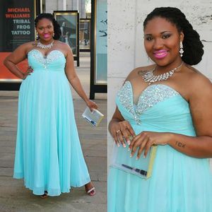 Light Aqua Sparkly Crystal Avondjurken Formele Glozen Plus Size Sweetheart Rhinestones Empire Taille Backless Goedkope Prom Dresses SD3398