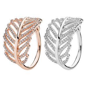 Licht als verenring 925 Sterling zilveren rosé vergulde CZ Diamond dames trouwringen originele doos set voor pandora sieraden