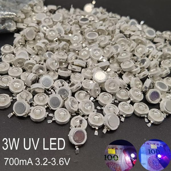 Perles lumineuses 3W UV violet LED, ampoules ultraviolettes, puces de lampe 365nm 375nm 380nm 385nm 395nm 400nm 405nm 410nm 420nm, haute puissance, 1 à 10 pièces