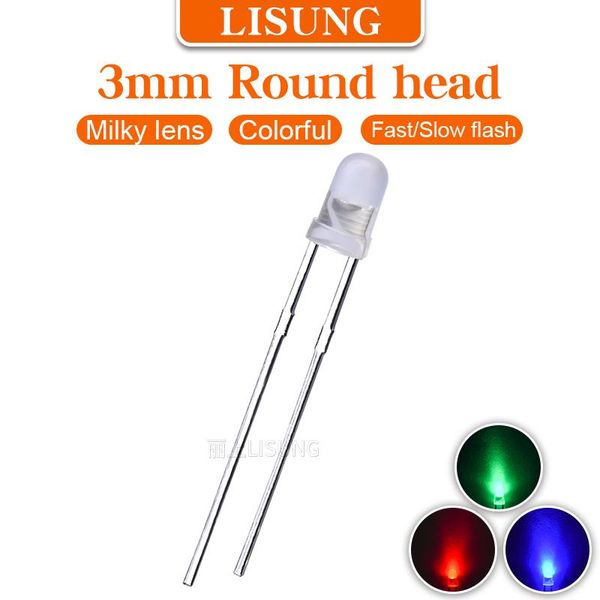 Perles lumineuses 1000 pièces/sac 3mm Rgb Led 7 couleurs 2 jambes, clignotement rapide et lent avec Diode polychrome laiteuse ronde IC 2 broches à travers le trou