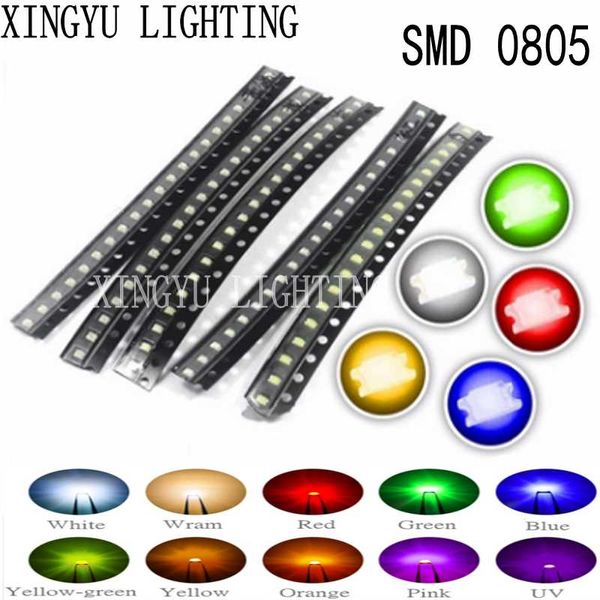 Cuentas de luz 100 unids/lote 5 colores 0805 SMD Led DIY Kit Ultra brillante rojo/verde/azul/amarillo/blanco agua clara conjunto de diodos de alta emisión