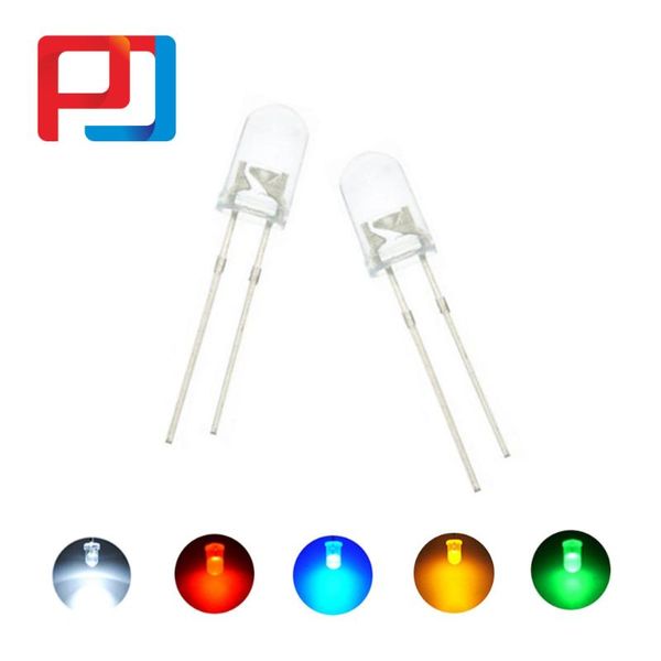 Perles lumineuses 100 pièces PULAR 5mm Super lumineux eau claire Transparent rond vert rouge blanc jaune bleu LED ampoule Diode électroluminescente