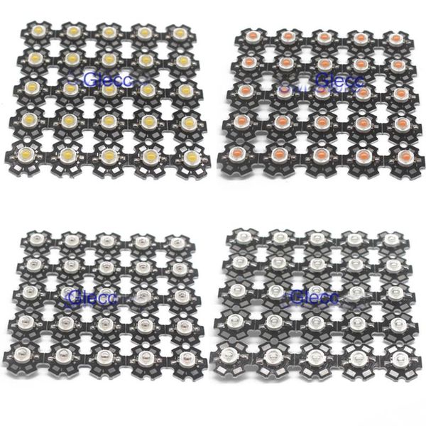 Cuentas de luz 10 Uds 1W 3W LED de alta potencia espectro completo blanco cálido verde azul rojo profundo 660nm real con 20mm estrella negra PCB