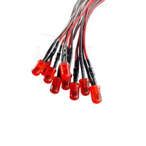 Cuentas de luz 50pcs 5mm 12V Cabeza plana LED Indicador de metal Lámpara de señal impermeable con cable Rojo Amarillo Azul Verde