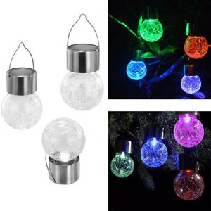 Lichte kralen 7 Kleur LED Solar Garden Hanging Crackle Glass Lantern Ball Patio Romantisch trouwfeest Decor Kerst ornament