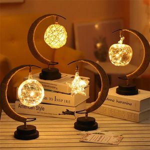 Cuentas de luz Led estrella/luna Takraw, regalos de Navidad, guirnalda de luces de hadas, lámpara de noche de cuerda hecha a mano para decoración de fiesta y habitación de niños