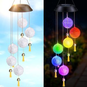 Perles lumineuses carillons éoliens solaires boule de cristal carillon couleur changeante LED Mobile extérieur suspendu Patio lumières décorative romantique