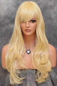 Perruques de cheveux synthétiques à chaleur ondulée longue blonde claire