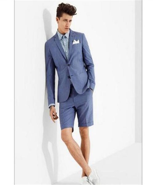 Traje informal azul claro para hombre con pantalón corto, chaqueta ajustada de 2 piezas, pantalones, corbata, último abrigo de boda, esmoquin, trajes personalizados para hombre Terno1377486