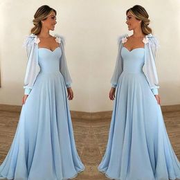 Vestidos De Noche De gasa azul claro para mujer, vestido Formal De noche para fiesta, Vestidos elegantes De manga larga, vestido largo para graduación