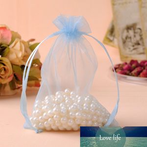 Couleur bleu clair 35x50 cm 50 pcs/Lot décoration de mariage organisateur de bijoux grand sac en Organza à cordon