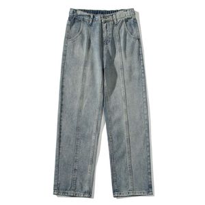 Pantalon en jean bleu clair pour hommes en été, mince et beau, tube lâche et droit, pantalon long et décontracté pour les hommes en été