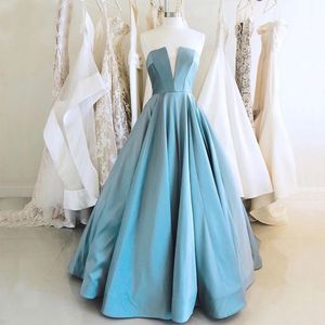 Robe de soirée bleu clair, Simple, col sans bretelles, Unique pour femmes, ligne A, bord queue de cheval, robes de soirée de bal