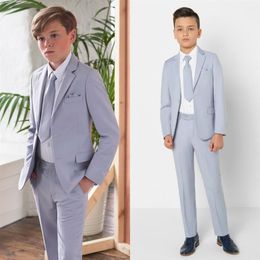 Lichtblauw Kleine Jongen Formele Pakken Diner Smoking voor Bruiloft Jongen Bruidsjonkers Kids Kinderen Prom Pak Formele Slijtage Jas Pant325g