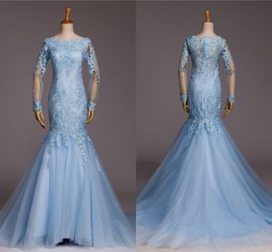 Robe De Mariée Bleu Clair À Manches Longues De Mari￩e Dentelle Décolleté Bateau Sirène Robes De Mariée Robes De Mariée Plus La Taille Tulle