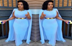 Lichtblauwe plus size cape stijl avondjurken 2017 schede vloer lengte avondjurken aso ebi Zuid -Afrikaanse vrouwen formeel feest DR5792212