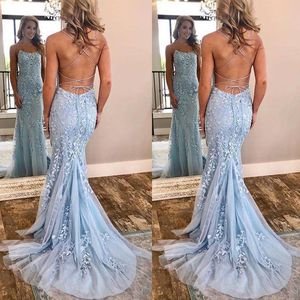 Lichtblauw prinses lange prom jurken plus size tule goedkope Afrikaanse meisje pageant jurk formele avond feestjurken