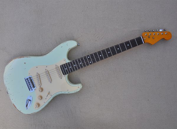 Guitare électrique Relic bleu clair avec manche en palissandre, Pickups SSS personnalisables