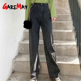 Jeans empilés bleu clair femmes taille haute Baggy Harem Denim gris coton maman large pour la mode coréenne 210428
